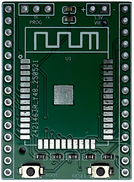 DeepSleep dev board with ESP-WROOM-32 module, top view